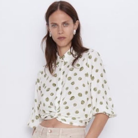 ZARA POLKA DOT PRINT SHIRT WITH FEONT KNOT SIZE S - Picture 1 of 11